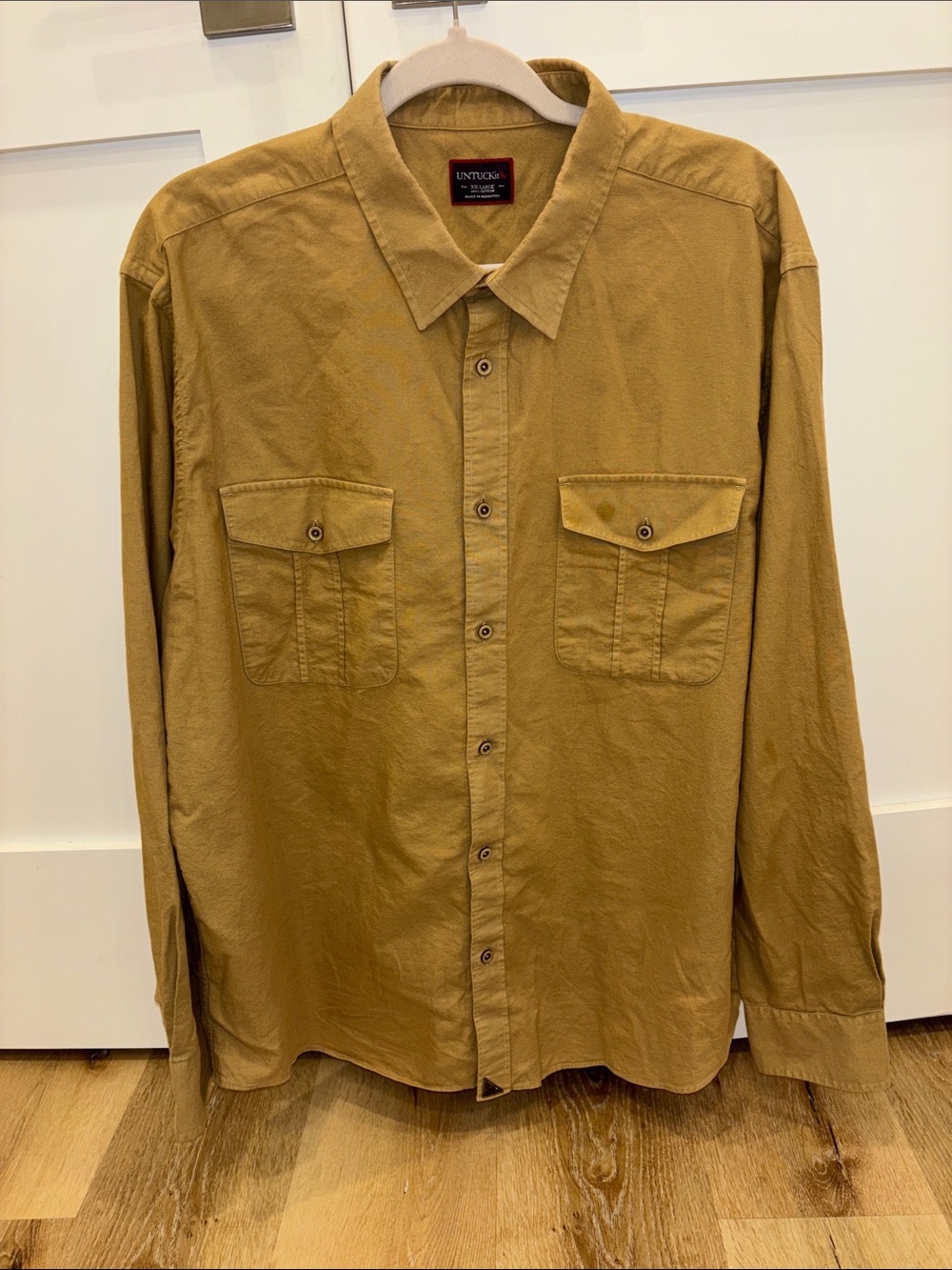 UNTUCKit Men’s Button-Front Long-Sleeve Shirt Top Khaki XXL 100% Cotton